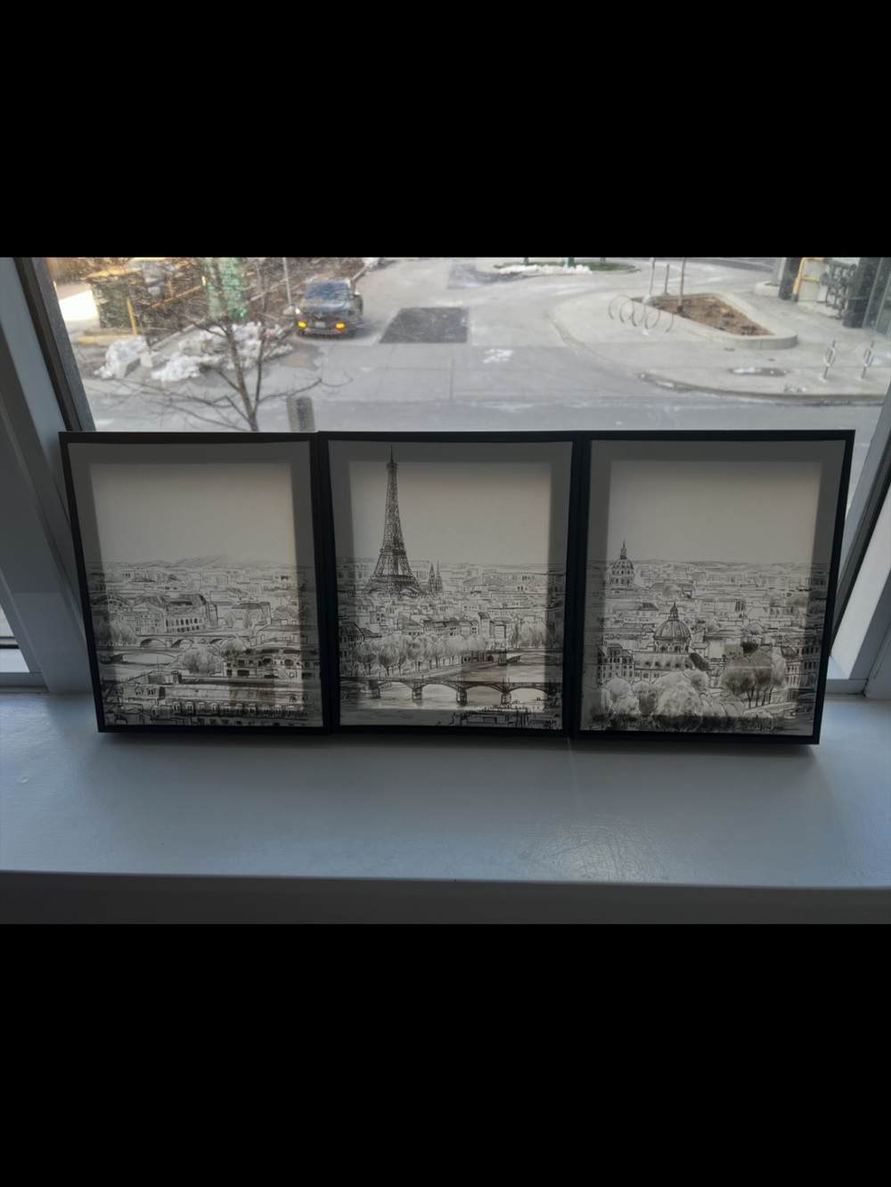Black Paris Triptych Framed Wall Art - Eiffel Tower Scenic Print